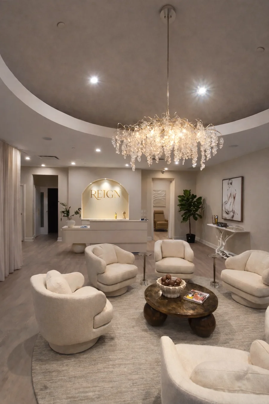 Completed boutique med spa reception interior in Park Ridge Illinois